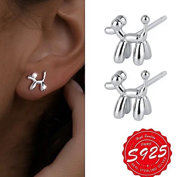 Sterling Silver Dog Animal Pendant Earrings - Picture 4 of 6